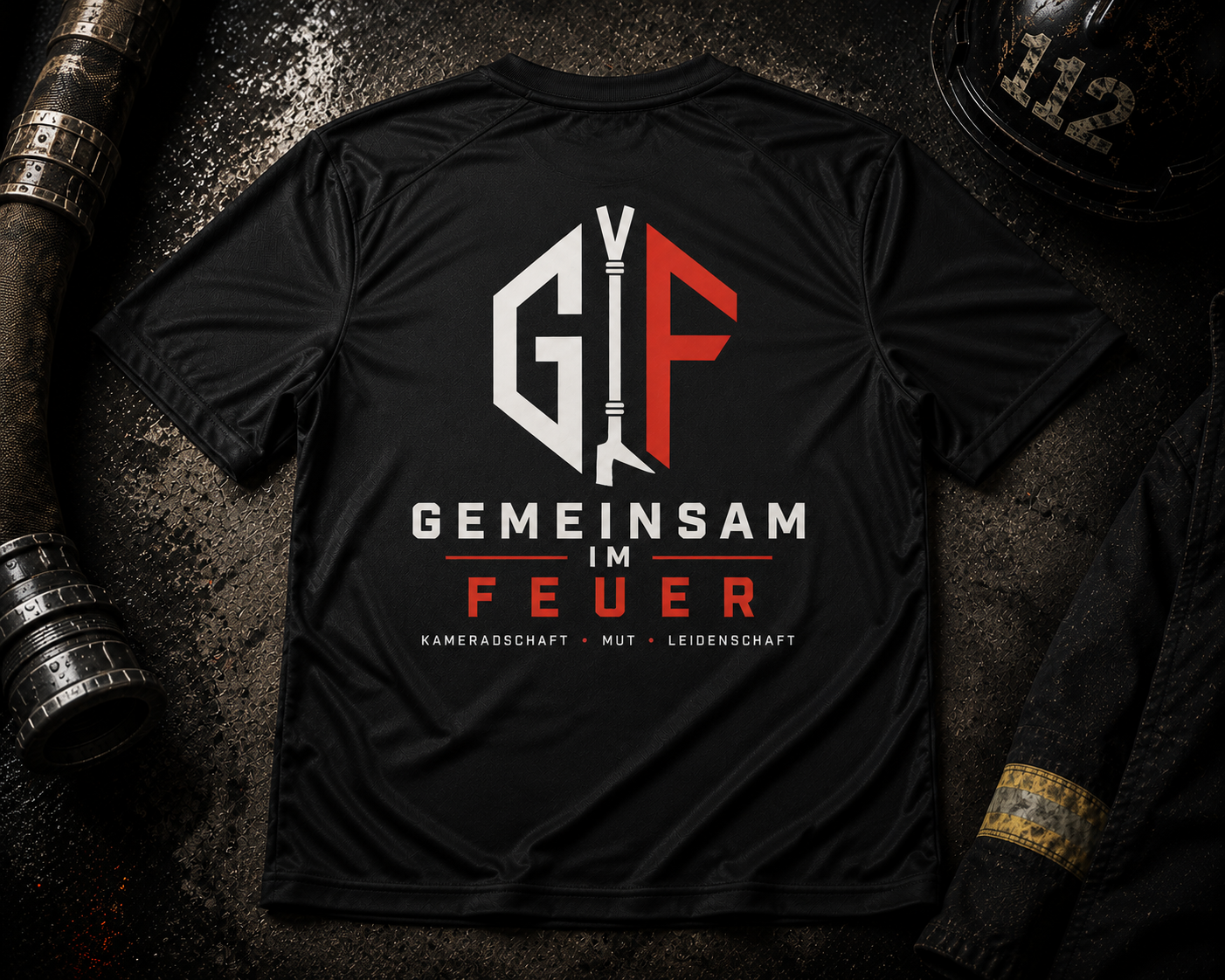 Gemeinsam im Feuer – Nylon-Shirt (Schwarz/Rot)