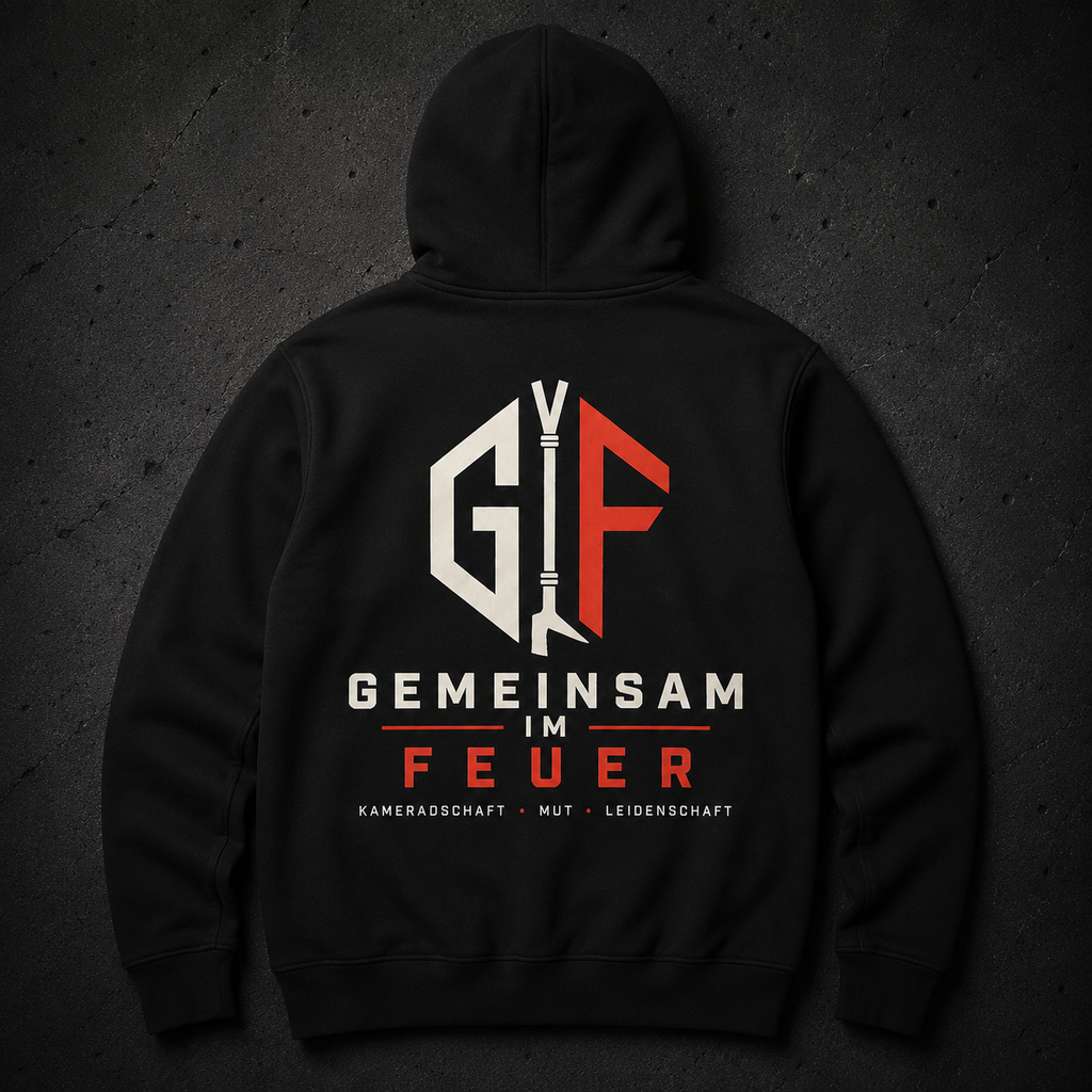 Gemeinsam im Feuer – Hoodie (Schwarz/Rot)